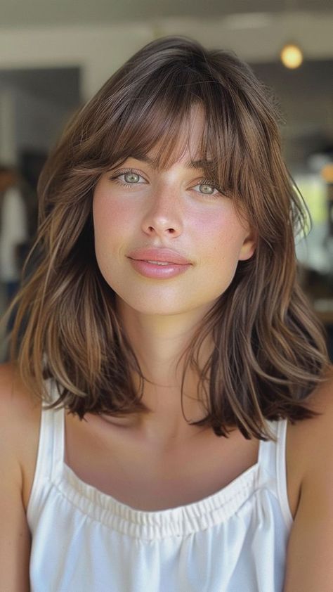 Rectangle Shaped Face Hairstyles, Hairstyle Long Bob With Bangs, Haircut For Long Face Shape For Women, Haircut For Big Head Woman, Long Bob For Long Face, Long Hair For Square Face, Fringe Hairstyles Long Face, Hairstyles For Large Faces, Long Bob Haircuts With Fringe