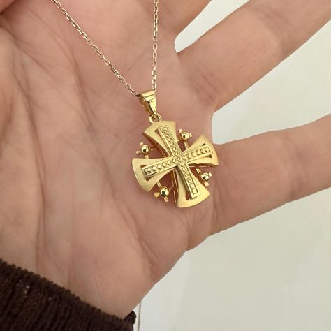 14k Solid Gold iron cross Jerusalem religious Maltese cross pendant necklace Yellow gold cross protection jewelry Pretty Armenian cross gift by silvershop76 on Etsy Armenian Cross, Cross Gift, Protection Jewelry, Iron Cross, Symbolic Jewelry, Maltese Cross, Gold Cross, Cross Pendant Necklace, Armenia