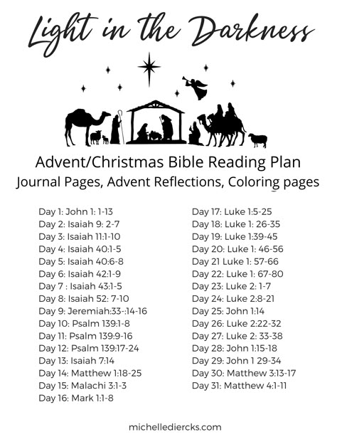 Light in the Darkness Advent Bible Reading plan with Journal and Coloring Pages, and Advent Reflections. #Bible Reading Plan #Advent #Christmas #Journal pages Christmas Advent Reading Plan, Christmas Advent Bible Verses, Advent Scripture Readings, Advent Bible Reading Plan For Kids, Advent Bible Verses For Kids, Advent Readings For Kids, December Bible Reading Plan, Advent Bible Verses, Advent Bible Reading Plan