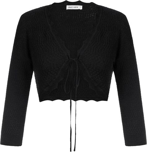 GRACE KARIN Women's 3/4 Sleeve Bolero Shrug Lightweight Open Front Cropped Cardigan Knit Shrugs for Dresses at Amazon Women’s Clothing store Shrugs For Dresses, Shrugs For Women, Women Shrug, Bolero Crochet, Pretty Cardigans, Sleeve Bolero, Cropped Shrug, Black Shrug, Bolero Sweater