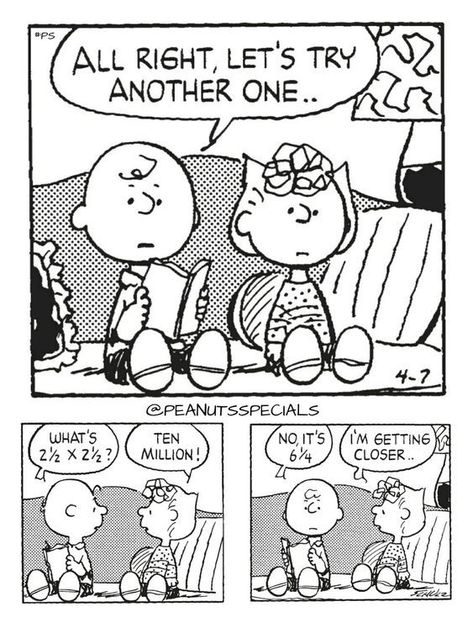 I saw this old comic strip in my Pinterest timeline today. It has two main points within its funny images. 1. Always try again: “All right, let’s try another one.” and 2. Be happy getting closer to success: “I’m getting closer,” says Sally Brown. Peanuts Snoopy Comics, Math Comics, Charlie Brown Comics, Charlie Brown And Friends, Sally Brown, Woodstock Snoopy, Snoopy Comics, Brown And Friends, Snoopy Cartoon