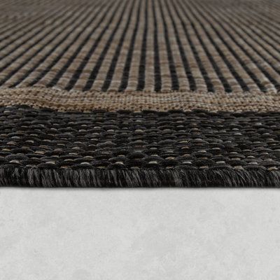 Create a rustic foundation in your indoor or outdoor living space with this area rug. We love the nubby flatweave construction and the border that adds visual interest while defining the conversation area. Power-loomed from fade- and stain-resistant polypropylene in earthy hues of anthracite and brown, it has a low pile height of 0.12”, so is a good choice for spaces that are busy, but where you want a cozy feel - think your den or family room. This rug is available in a range of sizes, so you’r Outdoor Area Rugs Patio, Black Sectional, Summer Living Room, Conversation Area, Front Door Rug, St Lawrence, Farmhouse Rugs, Laurel Foundry Modern Farmhouse, Outdoor Door Mat