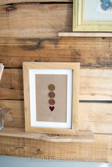 heart coins frame Penny Craft, Penny Wall, Penny Art, Coin Frame, Birth Art, 7th Wedding Anniversary, Pinterest Challenge, Meaningful Art, Bird Houses Diy