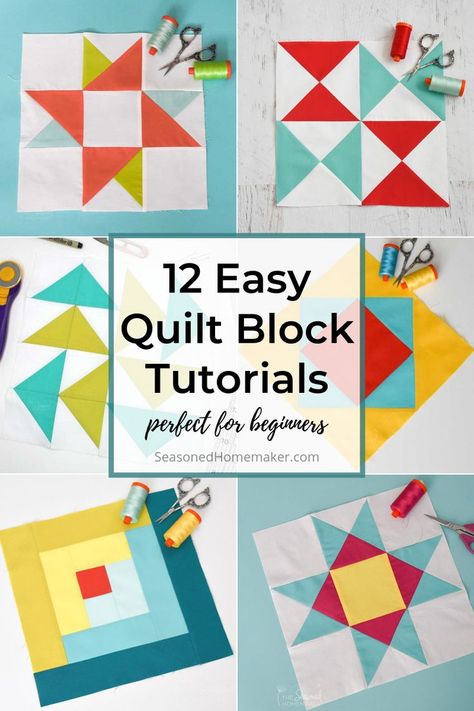 Easy Quilt Blocks For Beginners, Easy Quilt Blocks, Learn To Quilt, Quilt Blocks Easy, Modern Quilt Blocks, 9 Patch Quilt, Basic Quilt, Quilt Modernen, Quilt Block Patterns Free