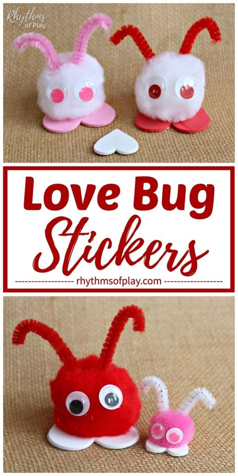 Prek Valentines, Bug Stickers, Critter Crafts, Valentines Board, Preschool Valentine Crafts, Kindergarten Valentines, February Crafts, Easy Valentine Crafts, Bug Crafts