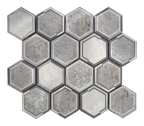 3" x 3" Metal Honeycomb Mosaic Tile Backsplash Bathroom Wall, Hexagon Mosaic Tile, Mosaic Floor Tile, Bathroom Shower Tile, Hexagonal Mosaic, Bathroom Backsplash, Kitchen Wall Tiles, House Tiles, Kitchen Tiles Backsplash