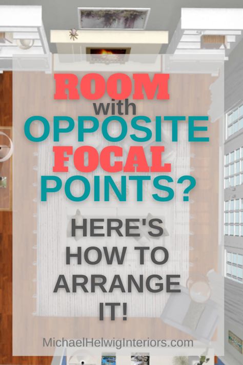 Opposite focal points are not ideal, but sometimes can’t be avoided. There must be a gravitational pull towards something in a room with opposite focal points or you’ll end up an unfocused room. 2 Focal Points In Living Room, Narrow Living Room Dining Room Combo Small Spaces, Off Center Living Room, 70s Living Room Aesthetic, Focal Point Living Room, Ways To Use Wallpaper, Wallpaper In Home, Living Room 70s, Narrow Family Room