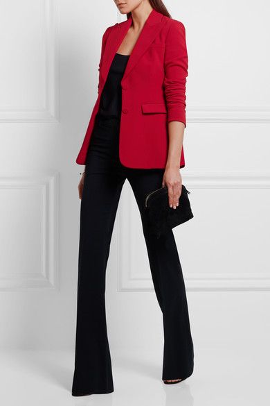 Red Blazer Outfit For Work, Red Blazer Outfit, Black Pants Outfit, Red Outfits, Crepe Blazer, Black Cami, Professional Wear, Blazer Outfit, Red Blazer