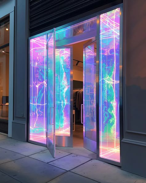 Iridescent Interior, Iridescent Decor, Nightclub Design, Mermaid Room, Dj Booth, Pilates Studio, Night Club, Visual Merchandising, Office Space