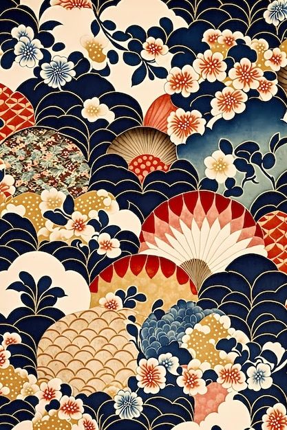 Japanese Images Illustrations, Asian Prints Pattern, Japanese Fabric Patterns, Asian Illustration Art, Japanese Flower Illustration, China Pattern Wallpaper, Japanese Prints Pattern, Japanese Pattern Wallpaper, Japanese Design Graphic