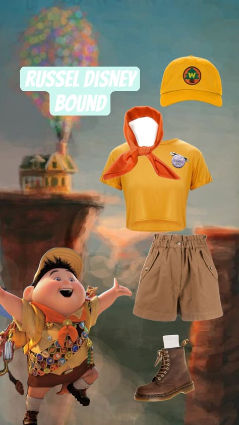 russel from up disney bound! #up #disneybound #disneybounding #disneystyle #disneyoutfit #russel #pixar #pixarup Russell Disneybound, Pixar Inspired Outfits, Pixar Costumes Diy, Animal Kingdom Disneybound, Up Disneybound, Pixar Disneybound, Pixar Outfits, Disfraz Up, Halloween Costumes Women Creative