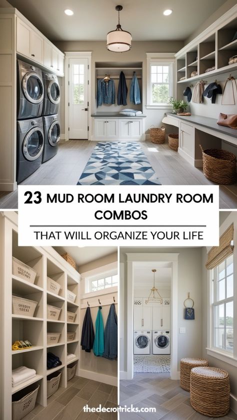 Get organized with these 23 genius mud room and laundry room combos! Discover smart storage solutions and design ideas to streamline your space. #MudRoom #LaundryRoom #HomeOrganization #InteriorDesign #SpaceSavingIdeas Entry And Laundry Room Combo, Laundry Room With Folding Counter, Laundry Craft Room Combo, Mudroom Office Combo Layout, Mud Room Ideas Laundry, Pantry Mudroom Combo, Laundry And Mud Room Combo, Laundry Room Mud Room Combo, Mudroom And Laundry Room Combo