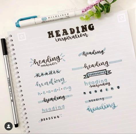 Cute Headings For Notes, Sub Heading Ideas, Heading Design For Notes, Titles Ideas, Note Taking Ideas, Header Ideas, School Study Ideas, Title Ideas, Lettering Guide