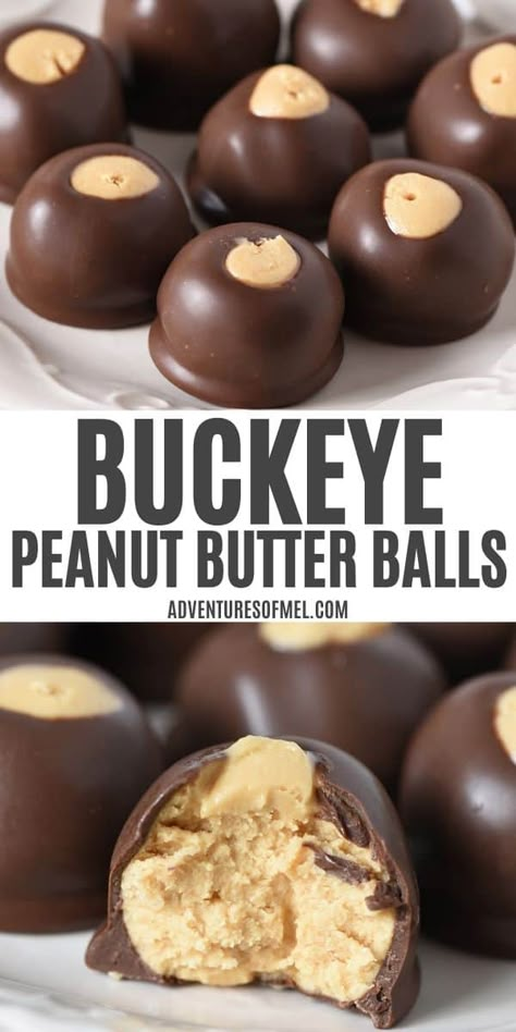 Buckeye Peanut Butter Balls, No Bake Candy, Chocolate Peanut Butter Balls, Buckeyes Recipe, Resepi Biskut, Peanut Butter Balls Recipe, Butter Balls, Candy Recipe, Peanut Butter Desserts