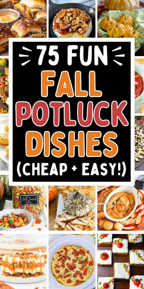 Easy fall potluck ideas! The best fall potluck appetizers, main dishes, desserts, and side dishes for a crowd. Fall foods for potluck, fall crockpot party food, food ideas for fall party, fall recipes potluck, side dish for fall potluck, fall crockpot potluck recipes, potluck desserts fall, fall potluck aesthetic, best fall potluck recipes, what to bring to a fall potluck, fall potluck ideas for work, potluck lunch ideas, church potluck recipes, Thanksgiving potluck dishes, fall finger foods. September Potluck Themes, Fall Pot Luck Recipes, Office Potluck Ideas Lunch, Fall Potluck Ideas For Work, Potluck Themes For Work, Easy Dishes For Potluck Parties, Potluck Aesthetic, Foods For Potluck, Potluck Dishes Crockpot