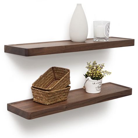 Loon Peak® Gerette 2 Piece Walnut Floating Shelf | Wayfair Walnut Floating Shelf, French Country Ideas, Walnut Floating Shelves, Country Ideas, Wooden Floating Shelves, French Country Farmhouse, Wood Floating Shelves, Wall Mounted Shelves, Floating Shelf