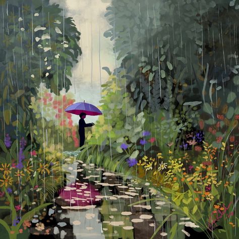 This is a special piece. The reflections in the water, the balance between colours. The abstract notes. Rain. Lushness. I called this painting “Nurture”, because we need to let nature nurture us 😊 Available as an art print in two sizes: 45x45 cm or 70x70 cm. DM for interest. /Kajsa Li #nature #gardenscape #gardening #artprint Painting With Rain, Acid Rain, Rain Painting, Rain Art, Summer Rain, Playlist Covers, The Balance, Love Art, Drawing Ideas