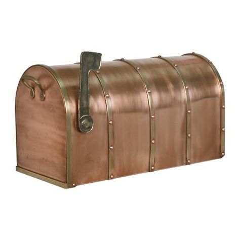 Riveted Post Mount Antique Copper Mailbox Standard Copper Mailbox, Antique Mailbox, Wall Mount Mailbox, Traditional Style Homes, Mounted Mailbox, Copper Kettle, Small Budget, Signature Hardware, Brass Accents