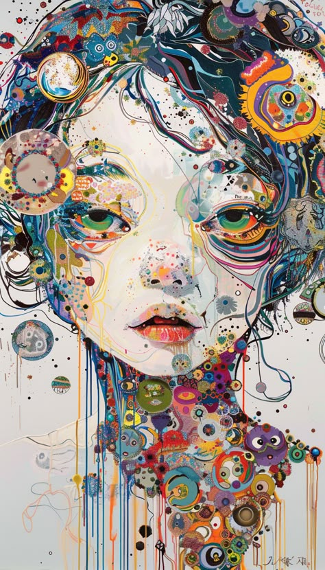 Painting of a Woman by Takashi Murakami Takashi Murakami Inspired Art, Tomomi Murakami, Woman Facing Forward, Takashi Murakami Painting, Bridge Art Paintings, Takashi Murakami Art, Oc Art Ideas, Murakami Art, Murakami Flower