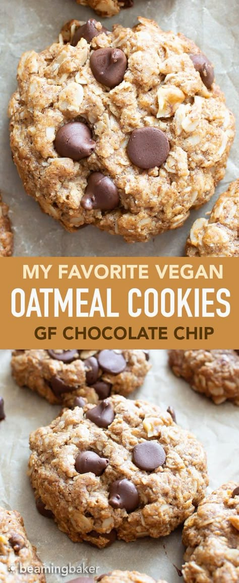 Gluten Free Oatmeal Chocolate Chip, Gluten Free Oatmeal Chocolate Chip Cookies, Oatmeal Chocolate Chip Cookies Recipe, Vegan Oatmeal Chocolate Chip Cookies, Beaming Baker, Vegan Oatmeal Cookies, Oatmeal Chocolate Chip Cookie Recipe, Patisserie Vegan, Cookies Gluten Free