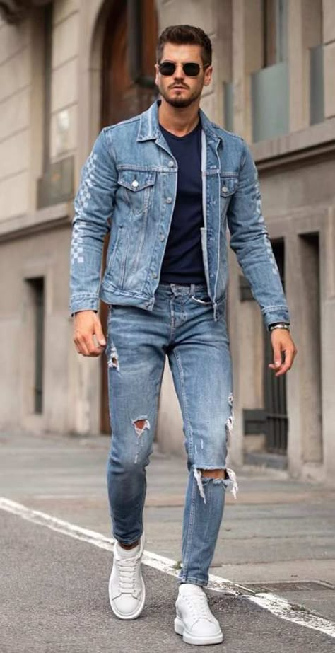 Denim On Denim Outfit Men, Men Denim Outfit, Denim Jeans Outfit Men, All Denim Outfits, Double Denim Outfit, Airy Styles, Denim Pants Outfit, Mens Fall Outfits, Denim Outfit Men