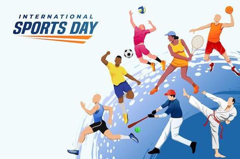 Sports Day Banner Design, International Sports Day, Sports Day Banner, Sports Background, Day Illustration, Sport Banner, Sports Day, Embroidery Suits Design, Logo Banners