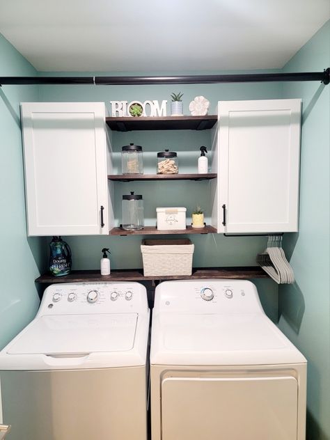 Turn your builder grade, boring laundry closet into an organized, storage maximizing laundry space Laundry Room In Bedroom Closet, Laundry Closet Organization, Laundry Closet Makeover, Laundry Space, Black Appliances, Builder Grade, Laundry Closet, Organized Storage, Closet Bedroom