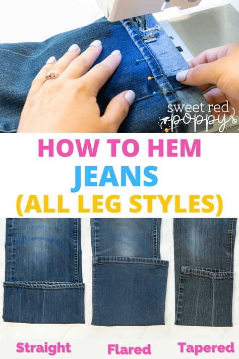 Heming Jeans With Original Hem Diy, Take In Pant Leg, Diy Hem Jeans, How To Hem Jeans With Original Hem Video, Hemming Jeans Hack, How To Hem Pants With Original Hem, How To Hem Bell Bottom Jeans, Hemming Pants With Original Hem, Hem Flared Jeans Diy