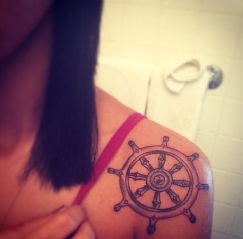 Dharma Wheel Tattoo, Ship Wheel Tattoo, Jhene Aiko Tattoos, Buddhist Symbol Tattoos, Law Tattoo, Wheel Tattoo, Buddhist Tattoo, Lyric Tattoos, Buddha Tattoo