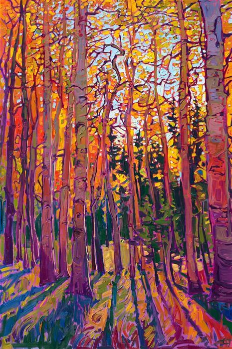 Crystal Aspen - Official Website Erin Hanson Painting, Lottery Dreams, Mcminnville Oregon, Desert Scenery, American Impressionism, Aspen Tree, Erin Hanson, Contemporary Impressionism, Oil Painting Texture