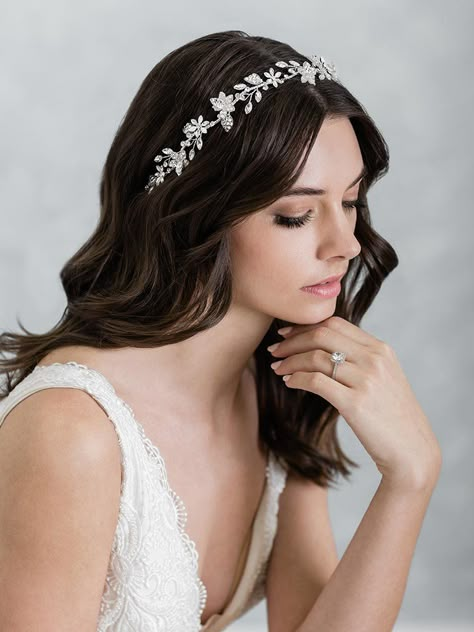 2068 — Bel Aire Bridal Reception Hairstyles, Headpiece Hairstyles, Bridal Hair Down, Engagement Hairstyles, Wedding Hair Headband, Bride Headband, Bride Headpiece, Tiara Hairstyles, Wedding Hair Inspiration