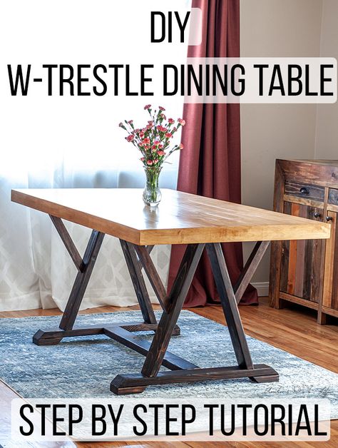 How to build an Easy DIY trestle dining table! This is a great farmhouse project for anyone! #AnikasDIYLife Trestle Dining Table Diy, Diy Trestle Table, Trestle Table Plans, Dining Table Diy, Diy Tables, How To Build Steps, Diy Table Saw, Trestle Dining Table, Diy Dining Table