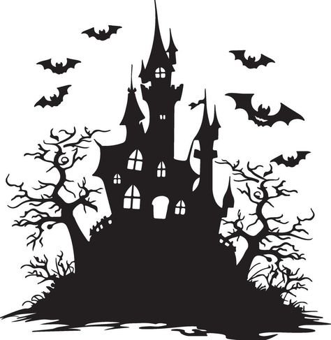 Halloween Castle Silhouette Illustration White Background Halloween Castle, Castle Silhouette, Silhouette Illustration, Tree Saw, Wedding People, Cityscape Photos, Logo Banners, Nature Backgrounds, Heart With Arrow