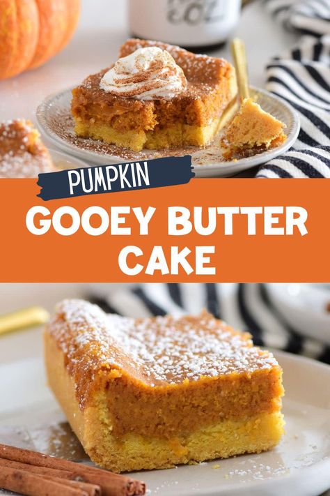 Pumpkin Gooey Butter Cake is a dessert like no other. Imagine a rich, velvety layer of pumpkin goodness atop a tender, buttery cake base, coming together in a perfect harmony of sweet and gooey perfection. It's a slice of autumn magic that's impossible to resist. Printable Recipe at TidyMom.net Pumpkin Spice Ooey Gooey Butter Cake, Book Treats, Pumpkin Gooey Butter Cake, Best Dessert Ever, Ooey Gooey Butter Cake, Simple Eating, Gooey Cake, Gooey Butter, Thankful Thanksgiving