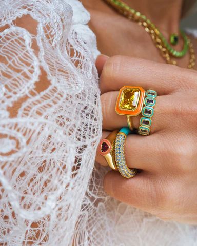 turquoise - Luv Aj Enamel Engagement Ring, Chunky Gemstone Rings, Azure Color, Enamel Rings, Ring Stacks, Ring Inspiration, Stone Plate, Luv Aj, Bezel Set Ring