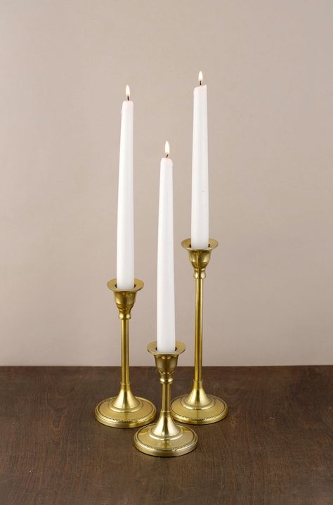 Taper Candle Holders Gold 9in Wedding Thrift, Guest Table Ideas, Feminine Picnic, Wedding Ceremony Ideas Unity, Tall Metal Candle Holders, Floating Candle Centerpieces Diy, Ceremony Ideas Unity, Floating Flower Centerpieces, Unity Candle Ideas