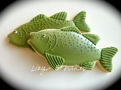 Fishing Cookies - great for Father's Day Fish Sugar Cookies Decorated, Fish Biscuits, Fishing Cookies, Fish Cookies, Boys Will Be Boys, Fishing Party, Shaped Cookies, Pretty Cookies, Fancy Cookies