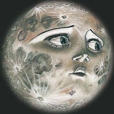 Nicoletta Carlone on Instagram: “Loving this vintage styke moon art by Leha Van Kommer see more artwork @lehavk” Moon Faces Drawings, Sun And Moon Face Drawing, Old Moon Drawing, Moon As A Person, Sun And Moon Drawing Paintings, Moon Personified, Moon Face Art, Moon With Face, Scary Moon