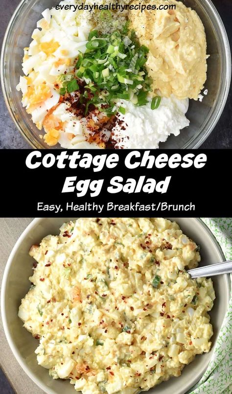 Healthiest Way To Eat Eggs, Beginner Healthy Meals, Egg Salad Recipe With Cottage Cheese, Egg Salad Made With Cottage Cheese, Cottage Cheese And Chickpea Salad, Low Cal Egg Salad, Healthier Egg Salad, Healthy High Protein Breakfast On The Go, Healthy Egg Salad Cottage Cheese