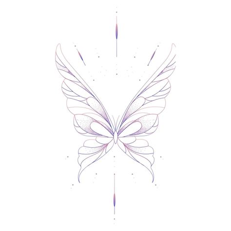 Cute vector butterfly detailed tattoo sk... | Premium Vector #Freepik #vector #colorful-butterfly #butterfly-wings #butterfly #floral-illustration Buterfluffy Wings, Butterfly Tattoos Aesthetic, Mythical Butterfly Tattoo, Sigilism Butterfly Tattoo, Pointy Butterfly Tattoo, Wings Butterfly Tattoo, Fairy Butterfly Tattoo, Back Wings Tattoo, Butterfly Wings Drawing