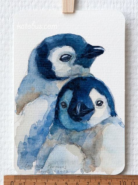 Akvarel Illustration, Penguin Watercolor, Penguin Art, Cat Air, 수채화 그림, Watercolor Art Lessons, Arte Sketchbook, Art Inspiration Painting, Watercolor Drawing