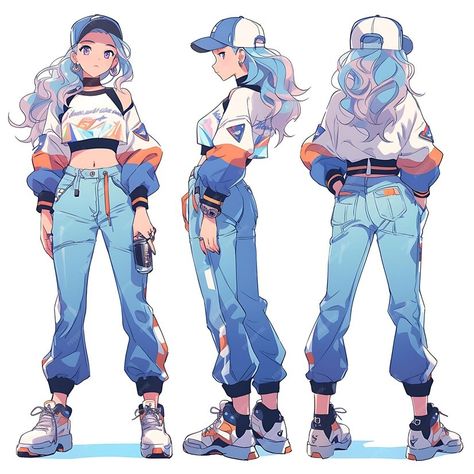 Premium AI Image | Character Anime Concept Female Average Height Casual Streetwear With Sneakers Vibran Sheet Art Anime Street Fashion Art, Street Style Character Design, Street Wear Anime Characters, Streetwear Anime Art, Anime Character Design Outfits, Concept Art Female Character, Concept Character Sheet, Anime Clothes Female Casual, Manga Character Art