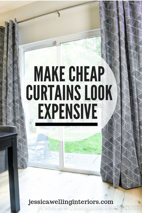 This easy DIY curtain panels hack transforms cheap store-bought curtains into beautiful custom-looking decorative window treatments for your living room or bedroom. Cheap Window Treatments, Sliding Glass Door Window Treatments, Sliding Glass Door Window, Sliding Door Window Treatments, Sliding Door Curtains, Decorative Window Treatments, Cheap Windows, Door Window Treatments, Cheap Curtains