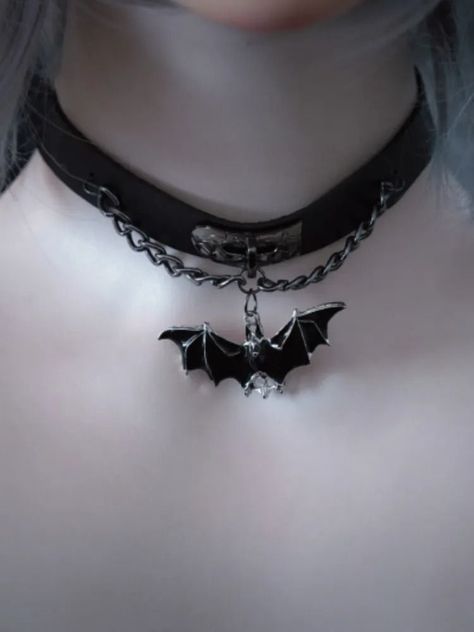 Bat Pendant Black PU Choker #Statement #Tidiness #of #Exploring #Allure #the #Fashion #World #A #Choker #of #Timeless #Organizers #Necklaces Gothic Accessories Necklaces, Goth Accessories Jewellery, Chokers Aesthetic, Accesorios Dark, Goth Collar, Imp Oc, Kalung Choker, Jewel Choker, Emo Accessories