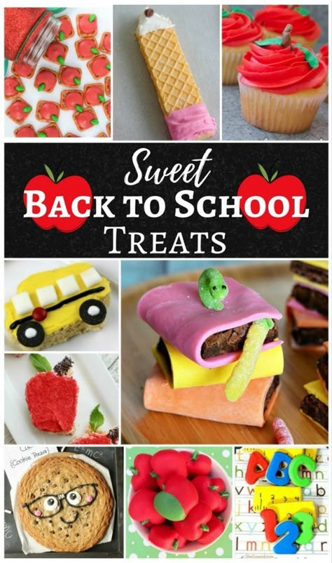 Sweet Back to School Treats - apple frosted cupcake, bus rice krispie treat, bookworm brownies, pencil wafer treats, Oreo apples, and more! #backtoschoo #backtoschooltreats #apple #school #bookworm #brownies #ricekrispietreats #cupcakes Back To School Treats, Merry Monday, Teacher Treats, School Breakfast, Snack Mixes, Classroom Treats, Edible Crafts, Themed Desserts, Back To School Party