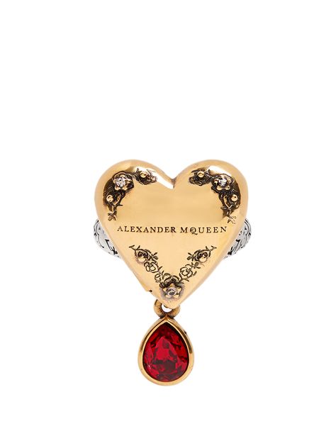 ALEXANDER MCQUEEN Heart locket ring Jewels Makeup, Jewel Makeup, Alexander Mcqueen Ring, Heart Shaped Locket, Rings Heart, Engraved Locket, Locket Ring, Heart Band, Filigree Heart