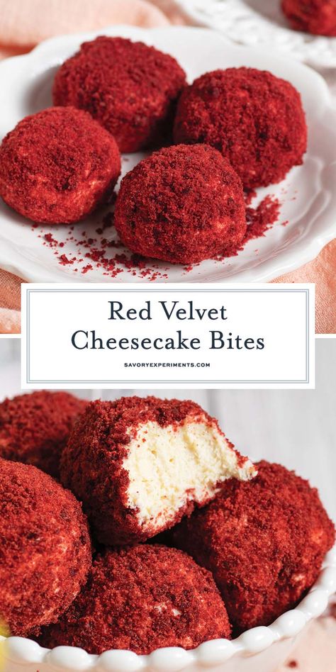 Easy Red Velvet Cheesecake, Red Velvet Cheesecake Bites, Easy Red Velvet, Cheesecake Bites Recipe, Velvet Cheesecake, Boxed Cake, Red Velvet Cheesecake, Cheesecake Bites, Easy Baking Recipes Desserts