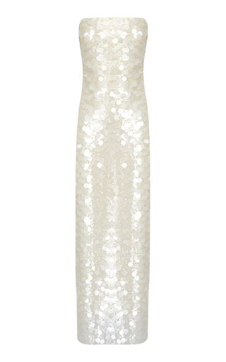 Women's Designer Dresses | Moda Operandi Reception Dress Sequin, White Sequins Dress, White Sequin Gown, White Mother Of The Bride Dress, Long Dance Dresses, Welcome Dinner Outfit, Sparkly Long Dress, Bridal Era, Bridal Closet