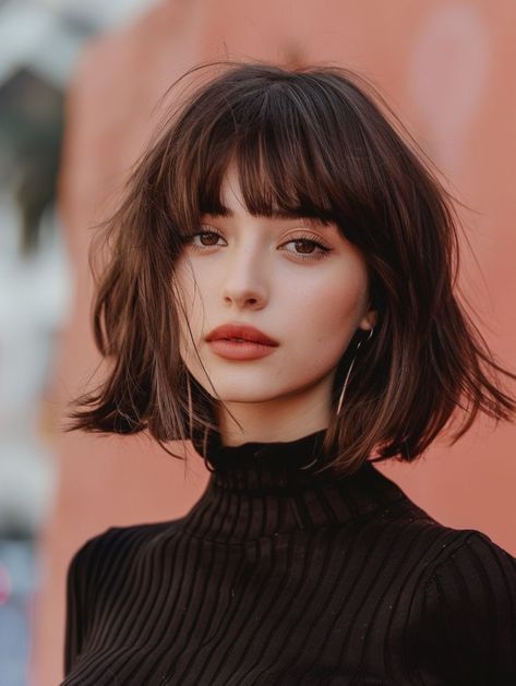 Bobs With Wispy Bangs, Carre Haircut, Angled Bob With Bangs, Angled Bob Haircut, Jayne Matthews, Short Hair Fringe, Rocker Hair, Angled Bob Haircuts, French Bob