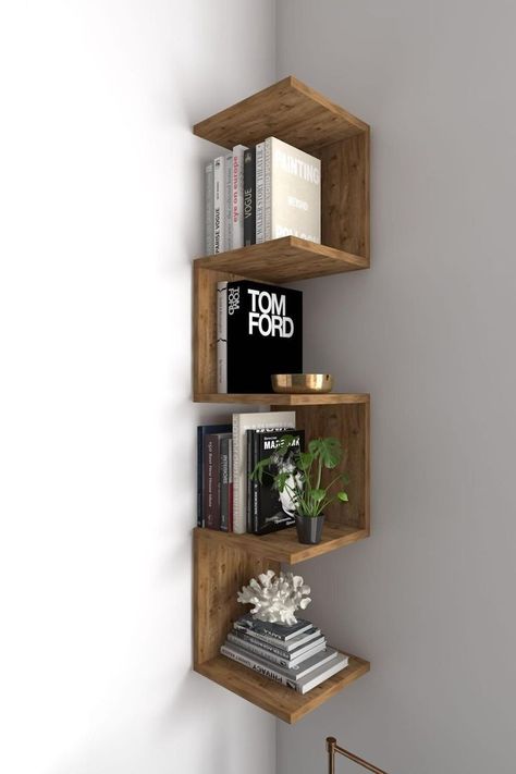 Corner Bookshelves, Wall Shelves Design, Home Decor Ideas Living Room, House Bedroom, Wall Bookshelves, Ideas Living Room, Apartment Decor Inspiration, Home Decorating Ideas, Room Makeover Bedroom